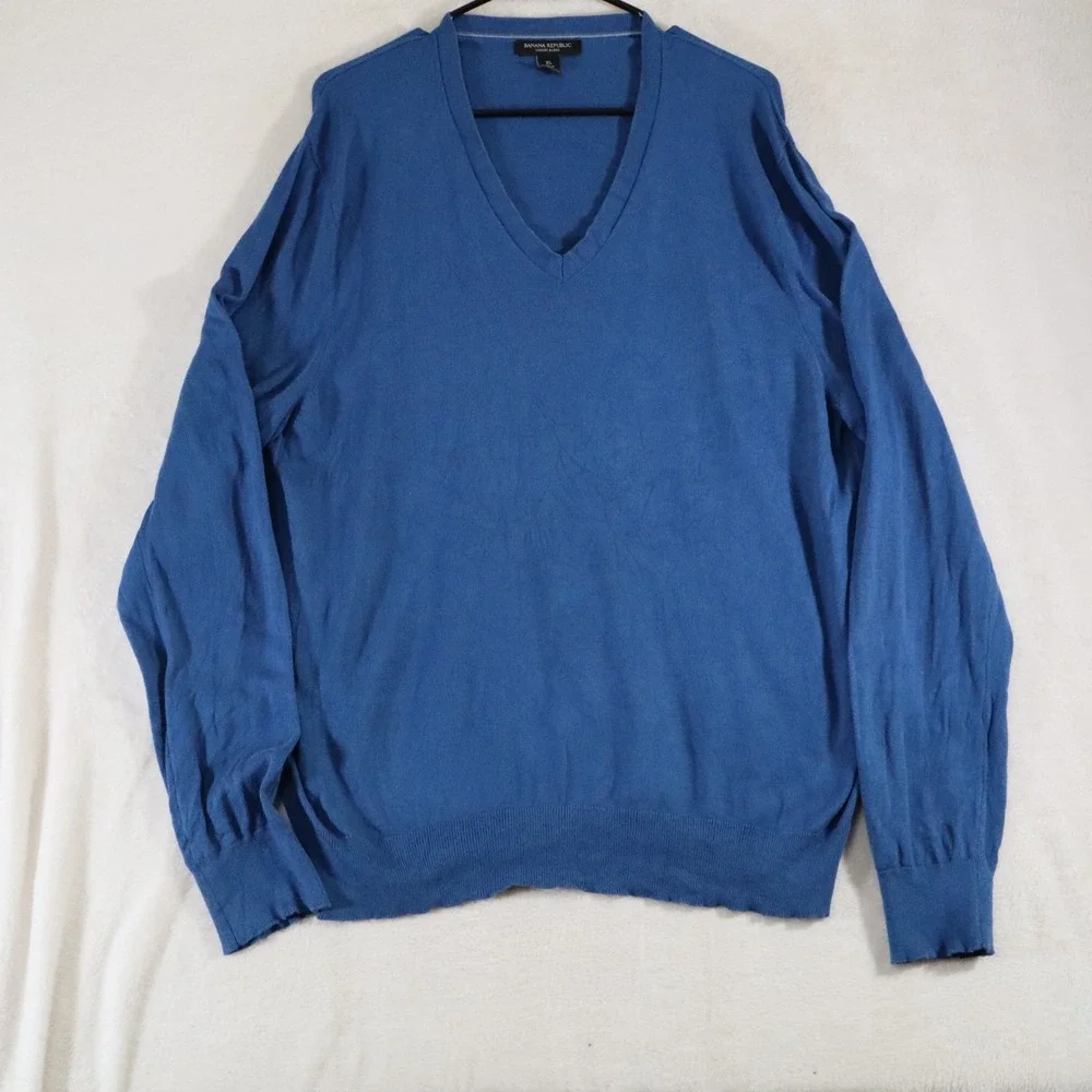 Banana Republic Luxury Blend Men's XL Blue Silk Cashmere V-Neck Sweater